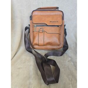 Weixier Mens Brown Vegan Leather Messenger Bag Crossbody Vertical Shoulder Bag